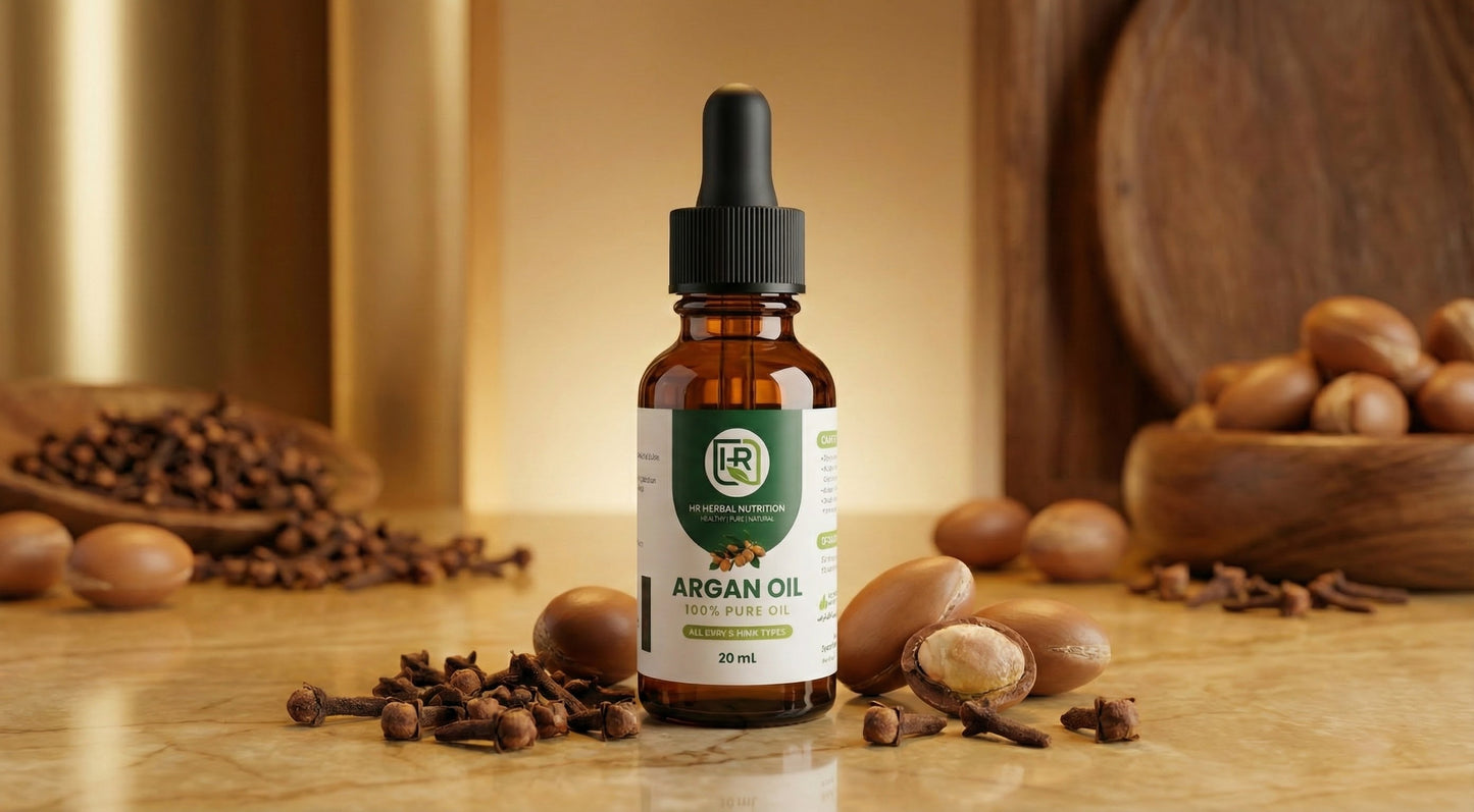HR Herbal Nutrition Argan Oil – 100% Pure & Natural | Vitamin E Rich, Moroccan| Skin, Hair & Nail Care | 20 ml