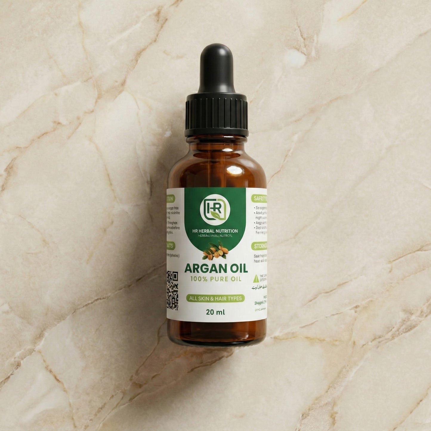 HR Herbal Nutrition Argan Oil – 100% Pure & Natural | Vitamin E Rich, Moroccan| Skin, Hair & Nail Care | 20 ml